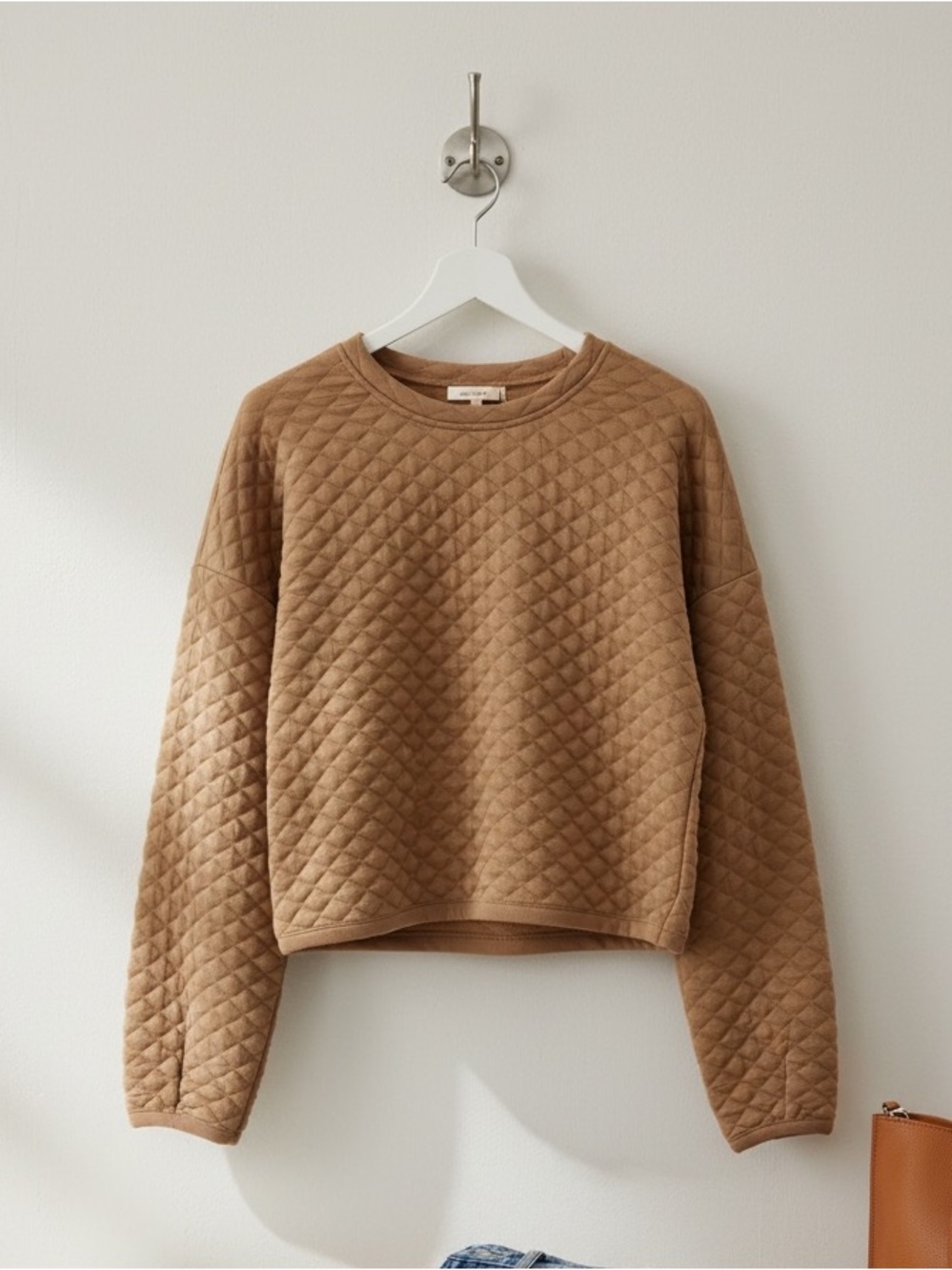 Noisy May Brown Quilted Long Sleeve Sweat Top Size L
